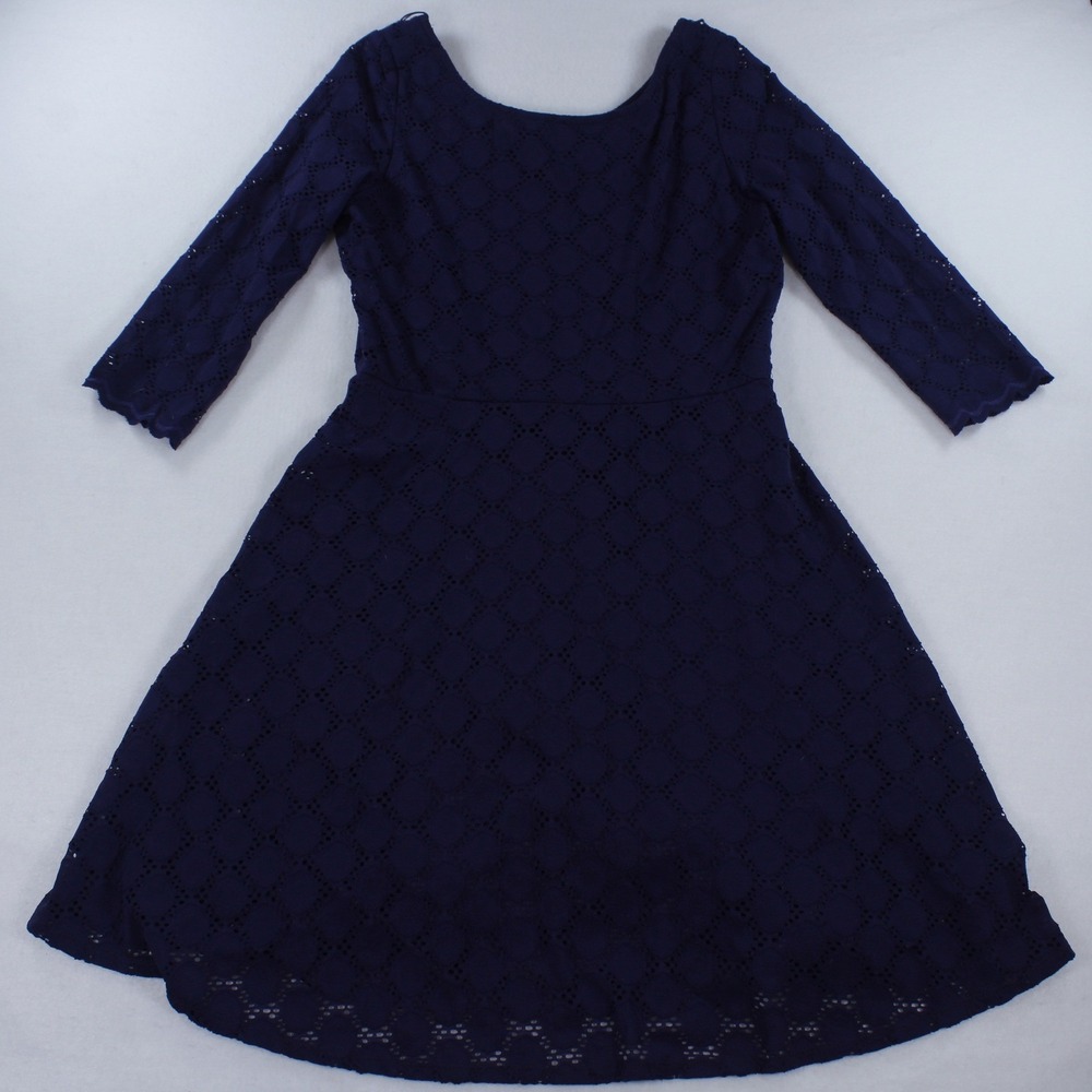 Ronni Nicole Navy Blue Lace A-Line Dress Size 12 Short Sleeve Eyelet